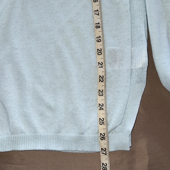 GAP Soft Minty Blue Linen V-Neck Tunic Sweater Ribbed Side Insets Vented Hem - Picture 9 of 12